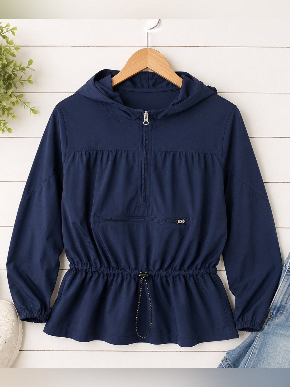 Zella Excursion Hooded Packable Anorak Jacket 1/2 Zip Utility Hoodie XL